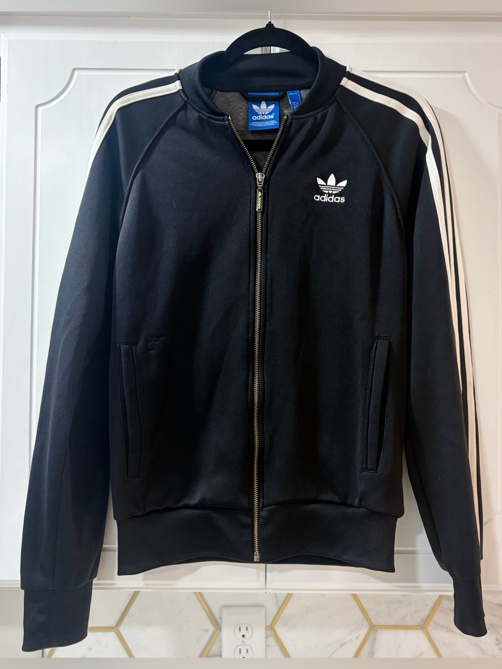 adidas Originals SST Track Jacket Black White 3 Stripes Small | Y2K Style